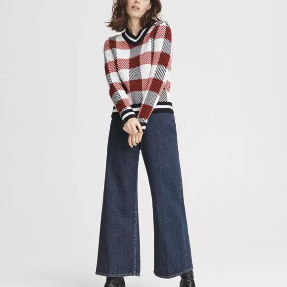 RAG & BONE Gabby Extra Fine Wool Plaid V-Neck Pullover Sweater XS - Picture 7 of 8